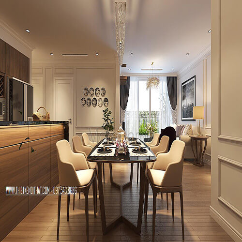 Thi công đá solid surface làm ốp bàn ăn tân cổ điển- Vinhomes Gardenia